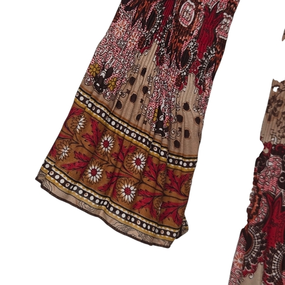 Nicola Womens Boho Chic Mixed Print Pleated Beaded Bell Sleeves Blouse Medium - Picture 4 of 8